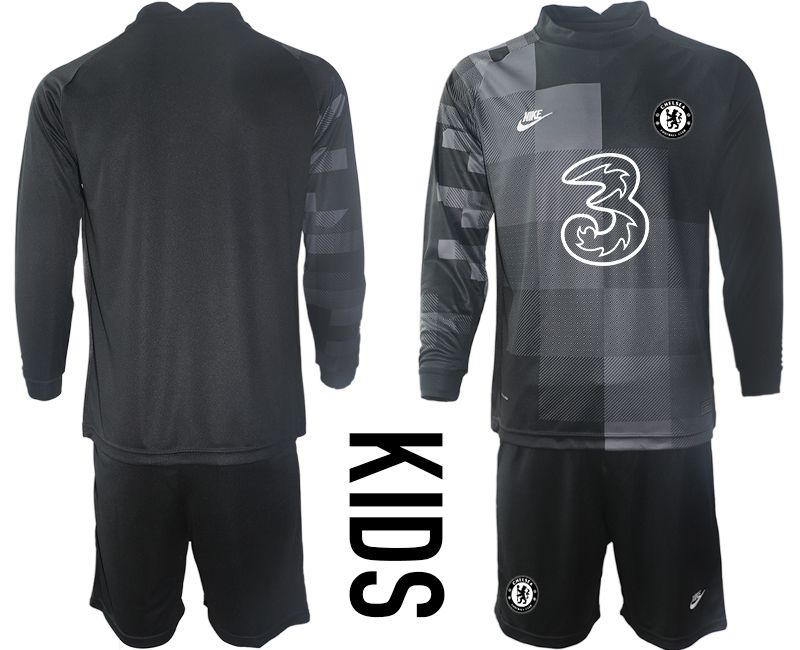 Youth 2021-2022 Club Chelsea black goalkeeper long sleeve blank Soccer Jersey->youth soccer jersey->Youth Jersey